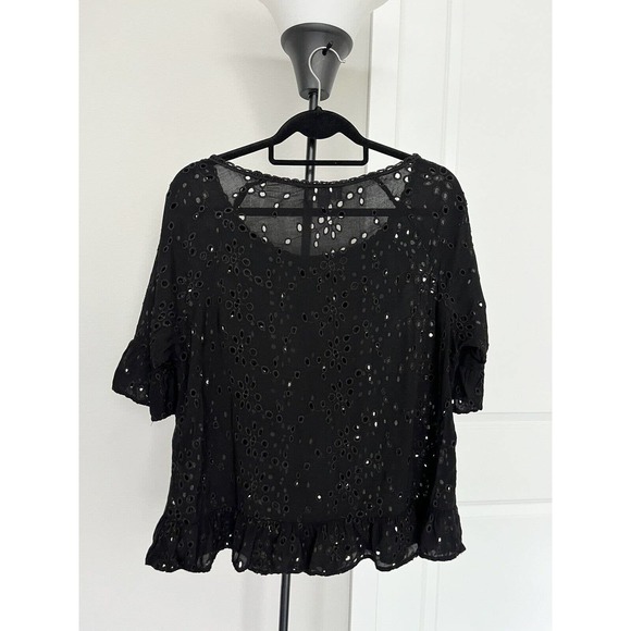 Velvet Graham & Spencer Black Eyelet Peasant Blouse Top Size S Ruffle Cute - Picture 4 of 9
